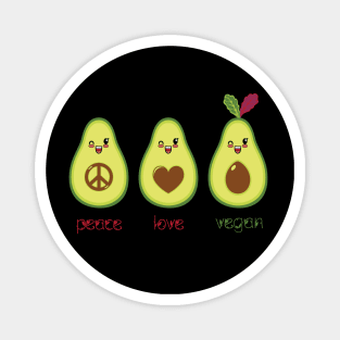 Peace Love Vegan Cute  Avocado Magnet